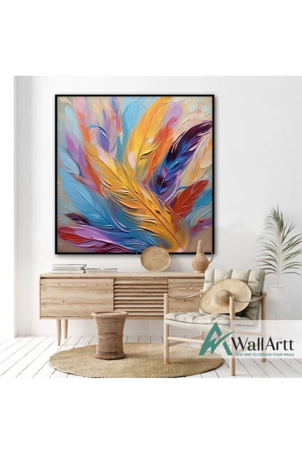 Colorful Bird Feather II 3d Heavy Textured Partial Oil Painting